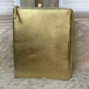 Russell & Hazel Gold Metallic Leather Tablet Zippered Folio